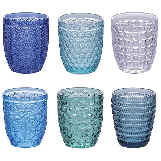 Villa d Este Home Tivoli Set 6 bicchieri acqua 320 ml in vetro colorato Geometrie Ocean