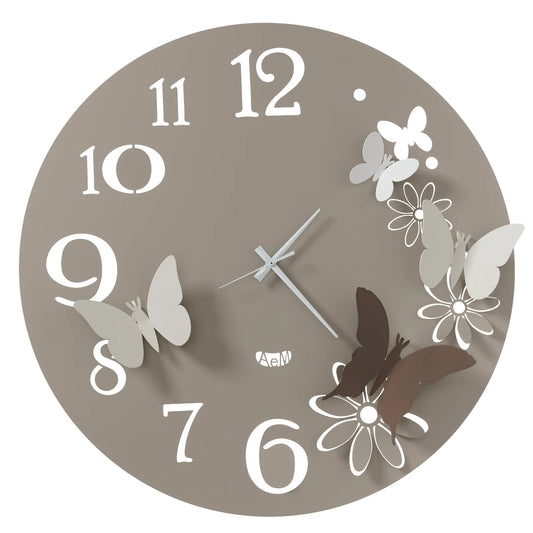 Orologio da parete particolare Butterfly Flowers grande (sabbia e bronzo)